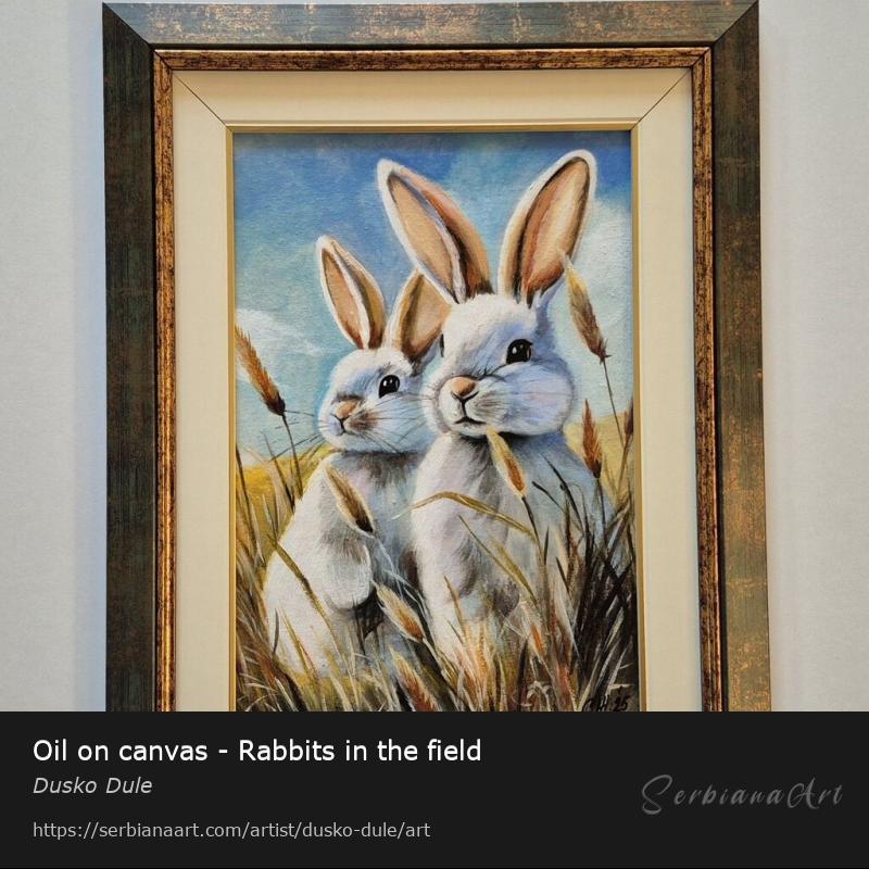 Oil on canvas - Rabbits in the field, Oil/Canvas, Dusko Dule