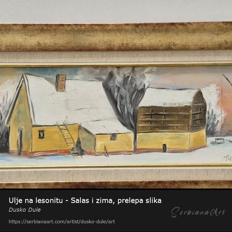 Ulje na lesonitu - Salas i zima, prelepa slika, Oil/Hardboard, Dusko Dule