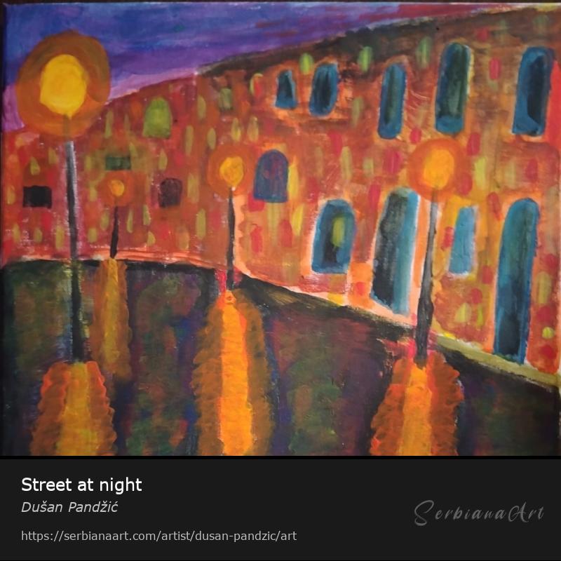 Street at night, Acrylic/Canvas, Dušan Pandžić