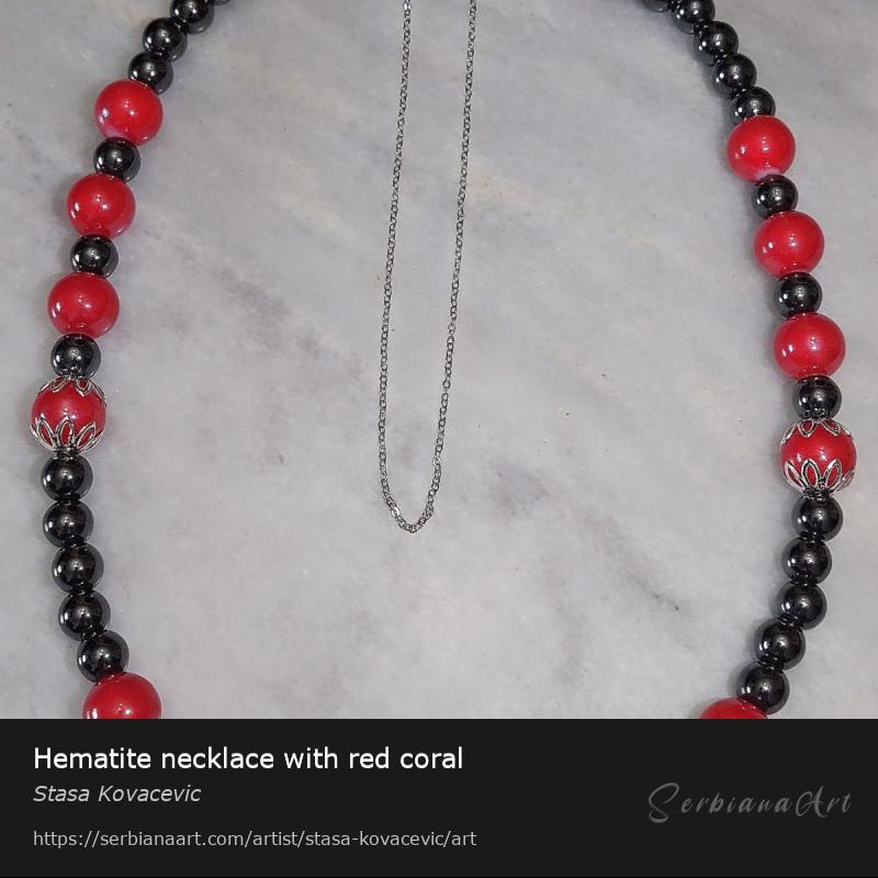 Hematite necklace with red coral, Jewelry/Mixed, Stasa Kovacevic