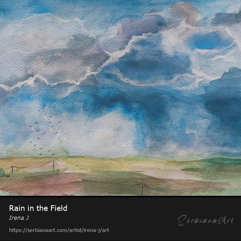 Rain in the Field, Watercolor/Cardboard, Irena J