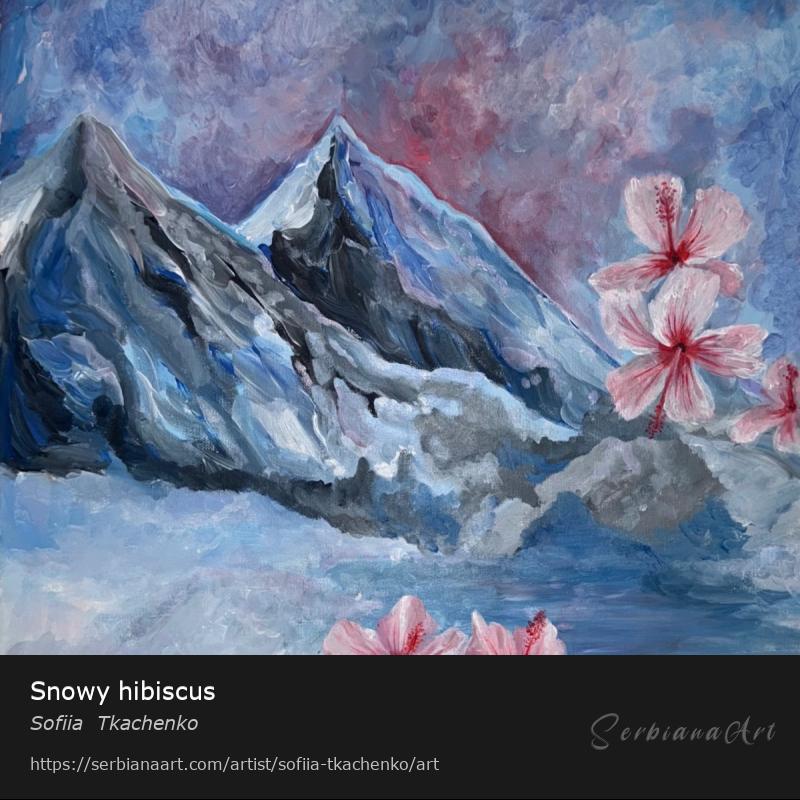 Snowy hibiscus, Acrylic/Canvas, Sofiia  Tkachenko