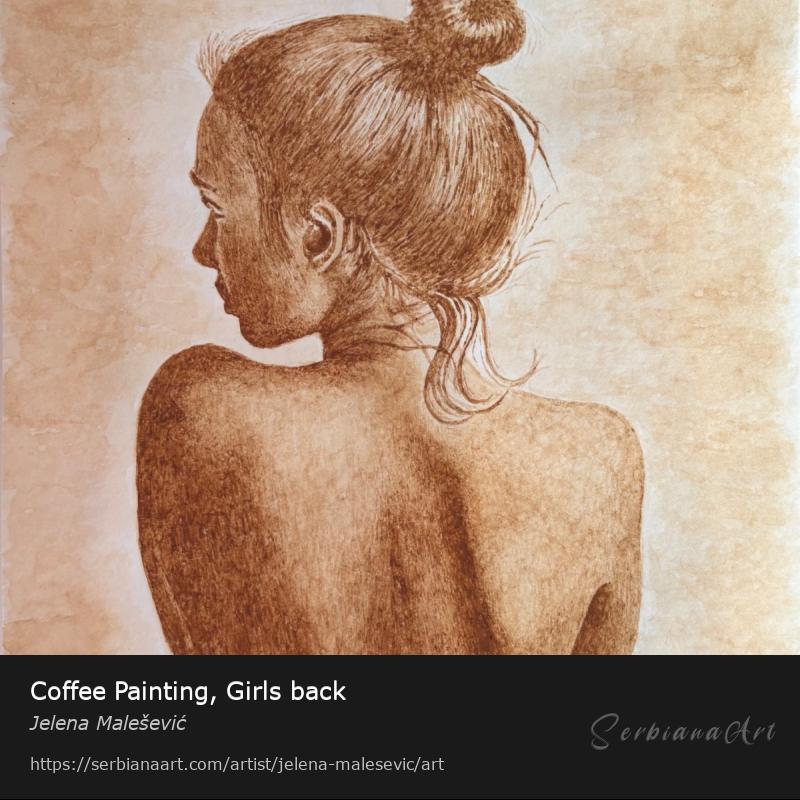 Coffee Painting, Girls back, Watercolor/Paper, Jelena Malešević