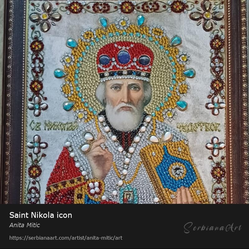 Saint Nikola icon, Mosaic/Canvas, Anita Mitic