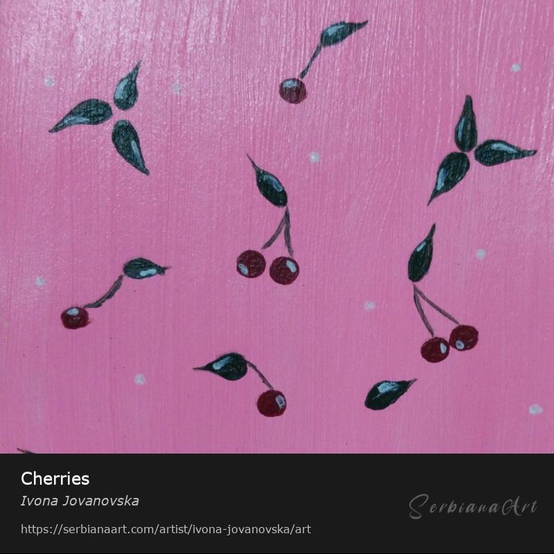 Cherries, Acrylic/Paper, Ivona Jovanovska