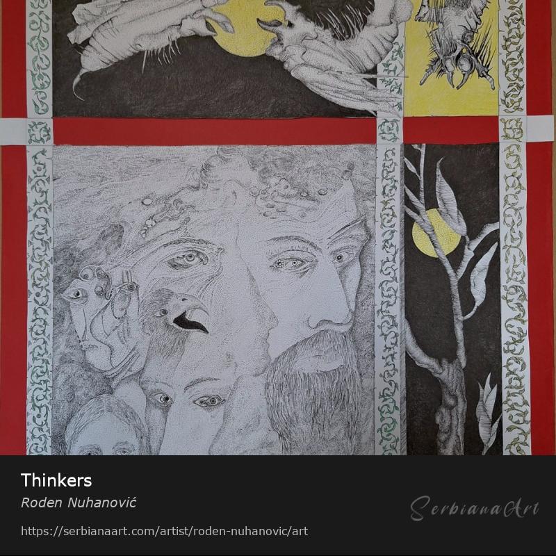 Thinkers, Indian ink/Paper, Roden Nuhanović