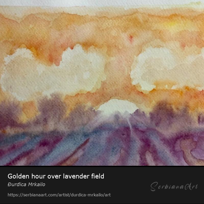 Golden hour over lavender field, Watercolor/Paper, Đurđica Mrkailo