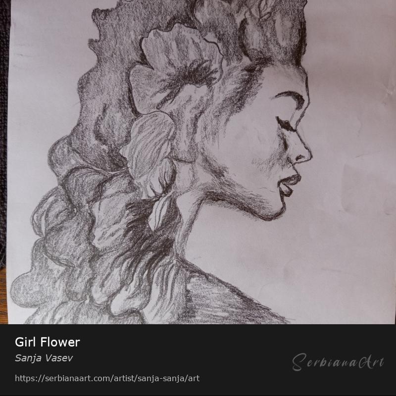 Girl Flower, Pencil/Paper, Sanja Vasev