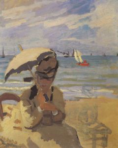 Camille Monet on the beach at Trouville