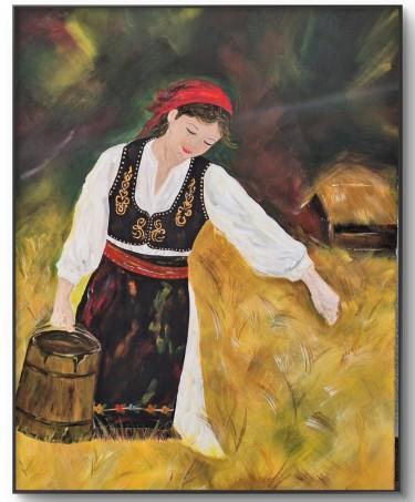 Slika „Šumadinka“ u žitu - Ulje na platnu - Srpska tradicija i moderan stil by KRISTINA PETRONIJEVIĆ