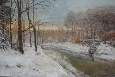 Winter motif with river