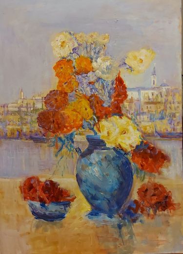 `Flowers in blue vase and Belgrade I`