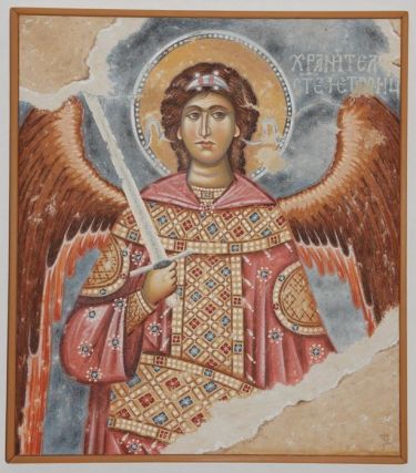 Serbia, Sopocani, Archangel - keeper of the Holy Trinity, copy of fresco,  by Jovanovic B. Zoran