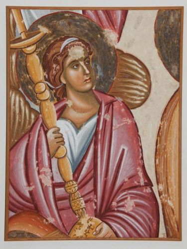 Serbia, Sopocani, Angel with candlestick, copy of the fresco