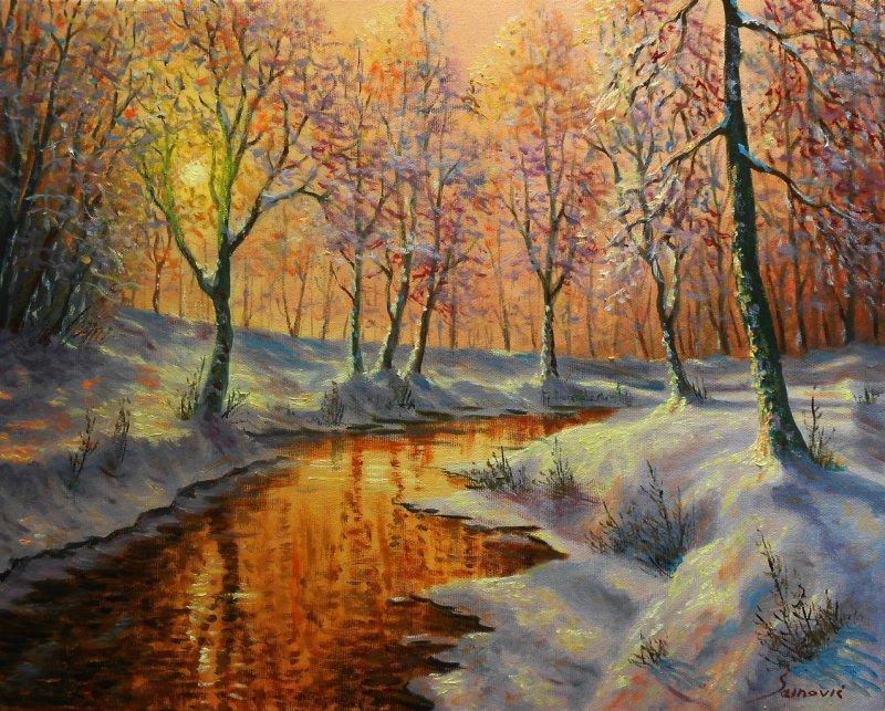 Winter sunrise, Painting Borko Šainović