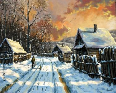 Winter in a village,  by Borko Šainović