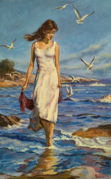 The girl and seagulls