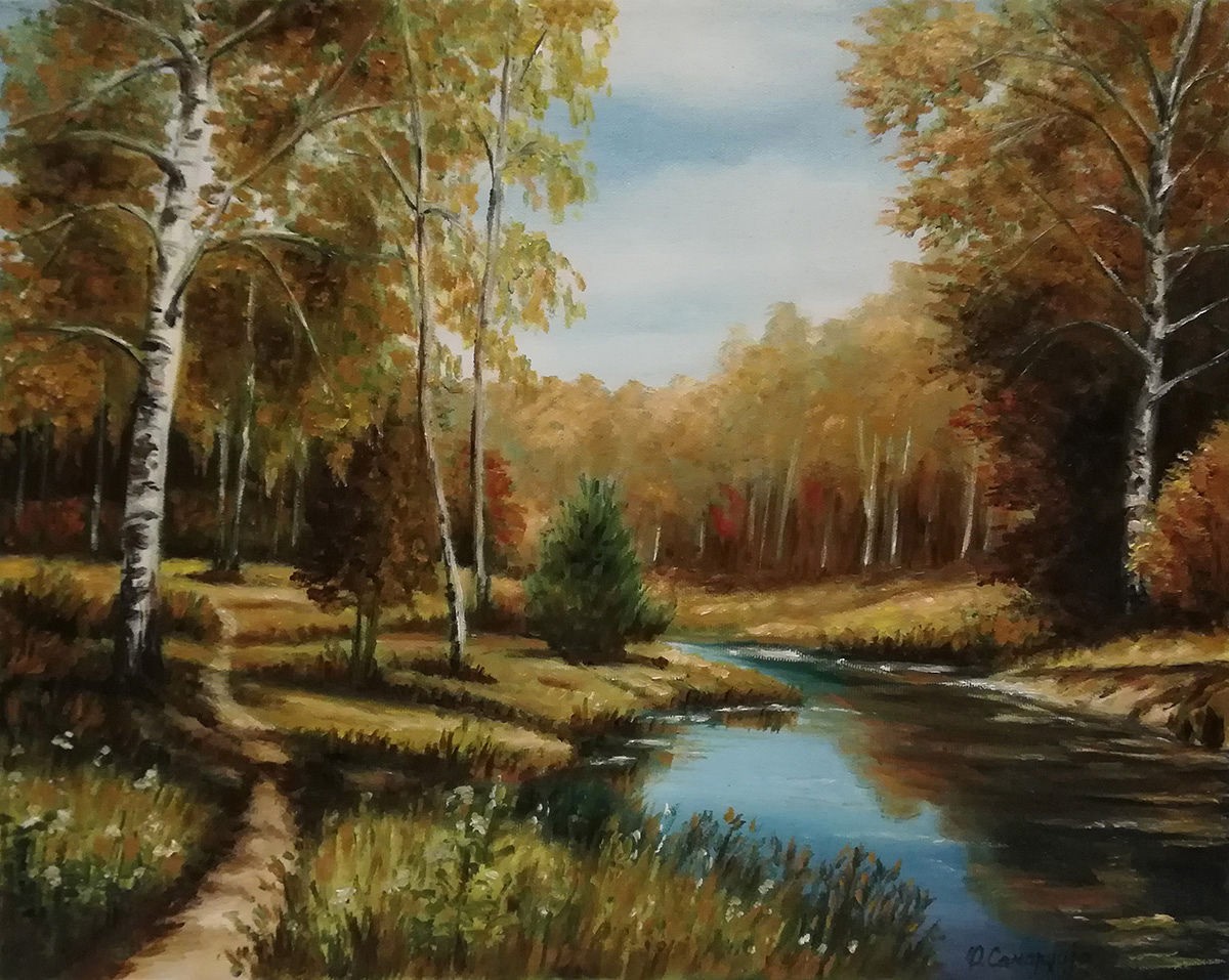 Birch at the stream - autumn