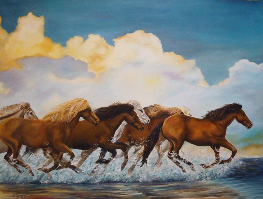 Horses in a running