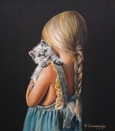 Little girl with a kitten by Samardzija Olivera Olja
