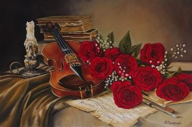 Violin and rozes by Samardzija Olivera Olja