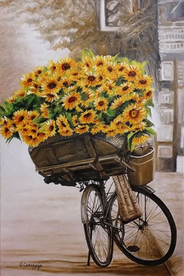 Bicycle with sunflowers