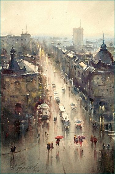 Resavska street, rainy day..
