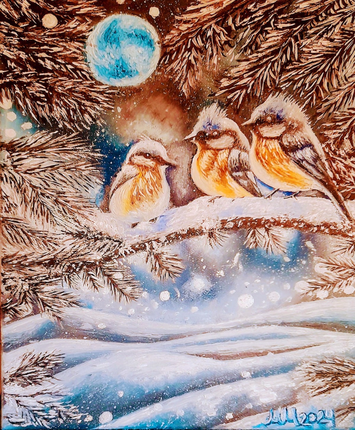 Sparrows on a snowy