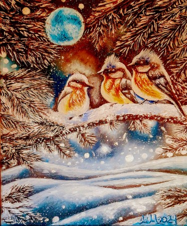 Sparrows on a snowy by Marija Mitrovic