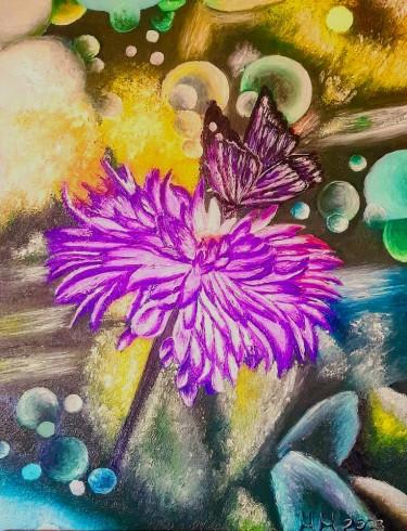 Purple flower and butterfly by Marija Mitrovic