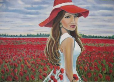 girl in field of poppies