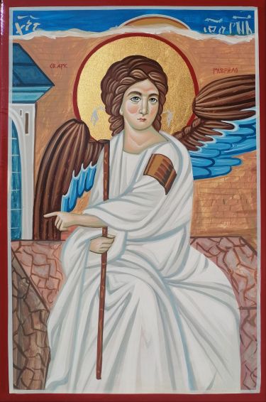 Orthodox icon Sveti Arhangel Gavrilo (Beli Andjeo) dimensions 20x30 cm by ORTHODOX ICONS- artist Miloš Timotijević