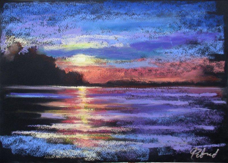 Sunset over the river, Painting Petrić Gordan