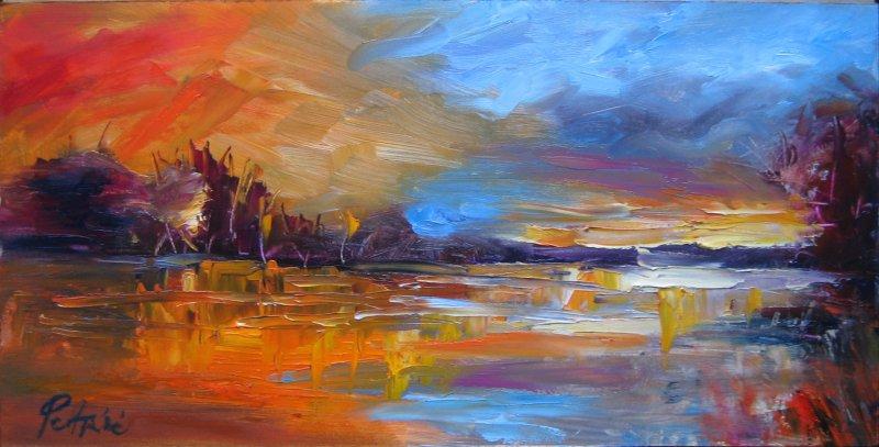 Sunset over the river, Painting Petrić Gordan