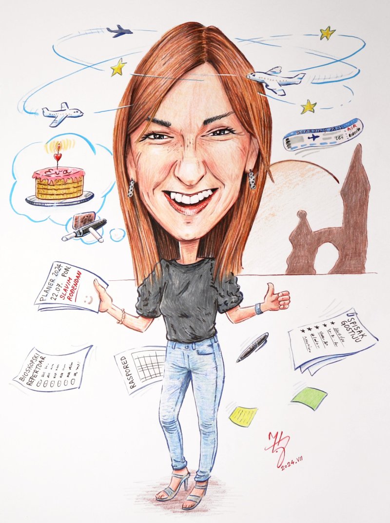 PORTRAIT CARICATURE FOR EVA - A GIFT FROM COLLEAGUES, Painting DJUKAN ~ CARICATURES