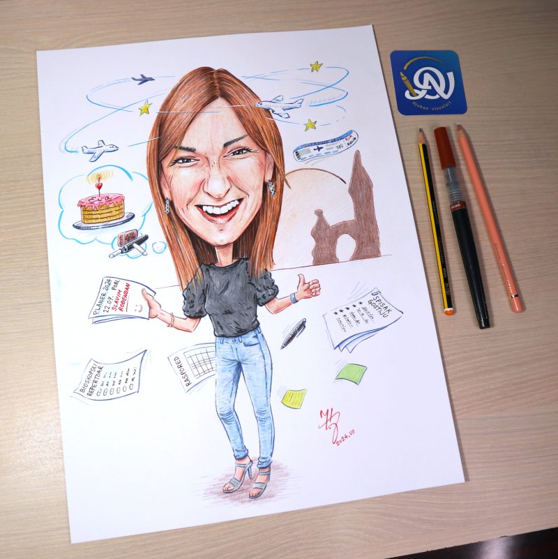 PORTRAIT CARICATURE FOR EVA - A GIFT FROM COLLEAGUES, Painting DJUKAN ~ CARICATURES