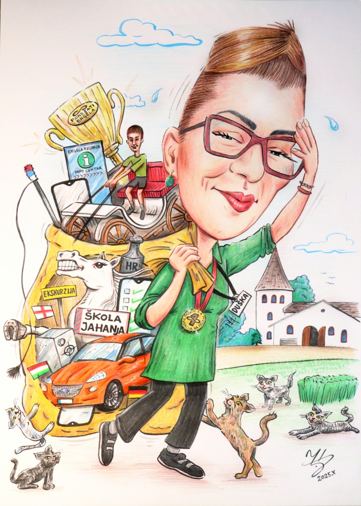 TOURIST GUIDE IS BUSY - PORTRAIT CARICATURE