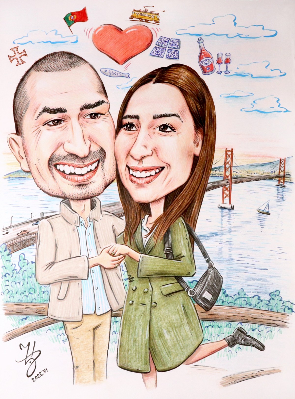 MARRIED COUPLE IN LISBON - PORTRAIT CARICATURE