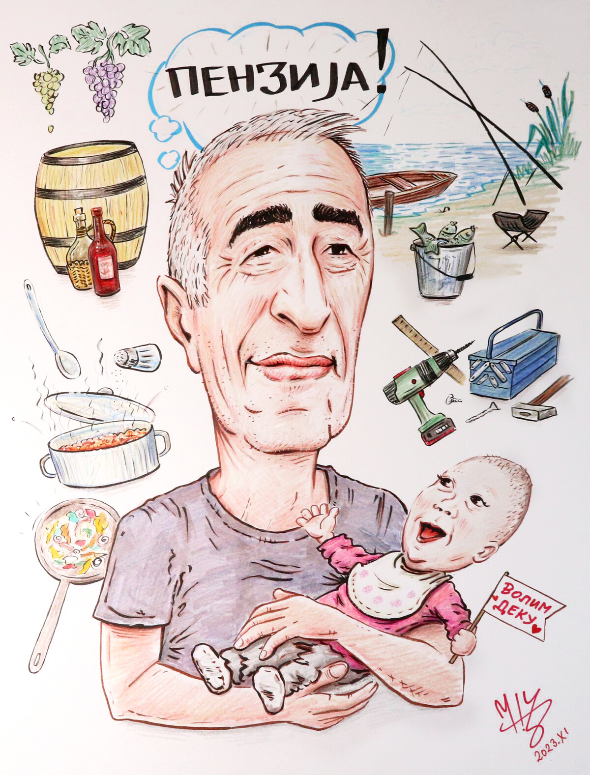 GRANDPA IS RETIRED - PORTRAIT CARICATURE