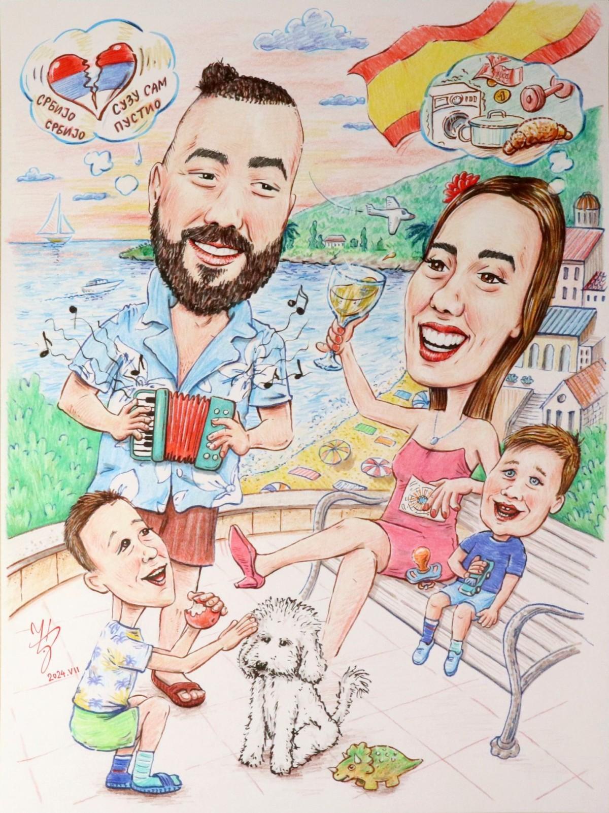 FAMILY VACATION IN SPAIN - PORTRAIT CARICATURE