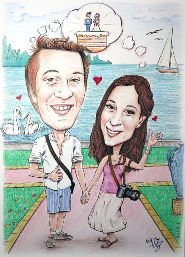 Portrait caricature for a young couple