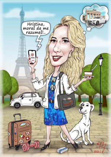 `Hristina u Parizu` - portret karikatura