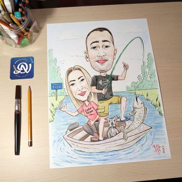 `Fishing on river Tisa` - portrait caricature