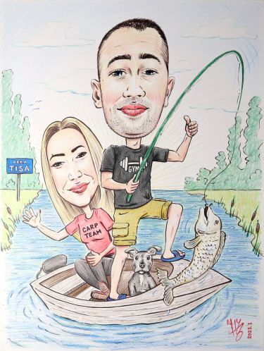 `Fishing on river Tisa` - portrait caricature