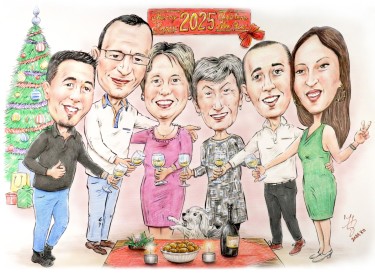 FAMILY CELEBRATING - PORTRAIT CARICATURE by DJUKAN ~ CARICATURES