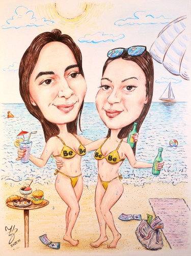 FRIENDS ON THE BEACH - PORTRAIT CARICATURE by DJUKAN ~ CARICATURES