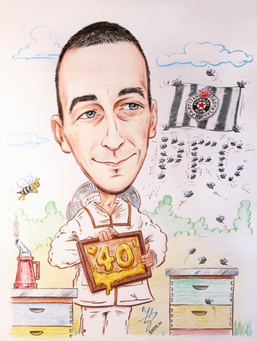 A BEEKEEPER AND A FAN OF FC PARTIZAN - PORTRAIT CARICATURE by DJUKAN ~ CARICATURES