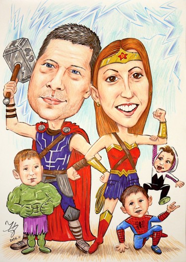 SUPERHERO FAMILY - CARICATURE PORTRAIT by DJUKAN ~ CARICATURES