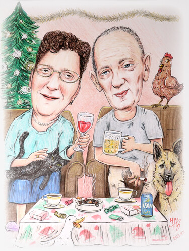 CHRISTMAS AT GRANDPARENTS - PORTRAIT CARICATURE