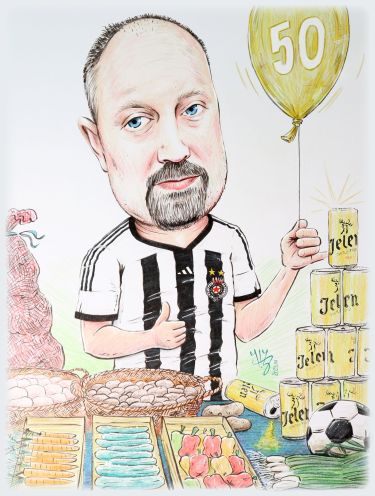 GROCER, FAN OF F.C. PARTIZAN - portrait caricature